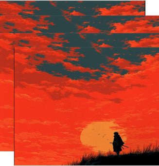 Batmerry Warrior Katana Placemats, Bushido Ronin Washable Linen Table Mats for Kitchen Table Double Insulation Decor Dining Set Indoor Outdoor 12X18 In Set of 4